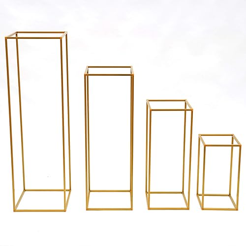 Miniatura 2 de DNYSYSJ Soporte geométrico de columna para jarrón, 4 piezas, soporte de columna de metal geométrico dorado (15.7 in23.6 in31.5 in39.4 in)