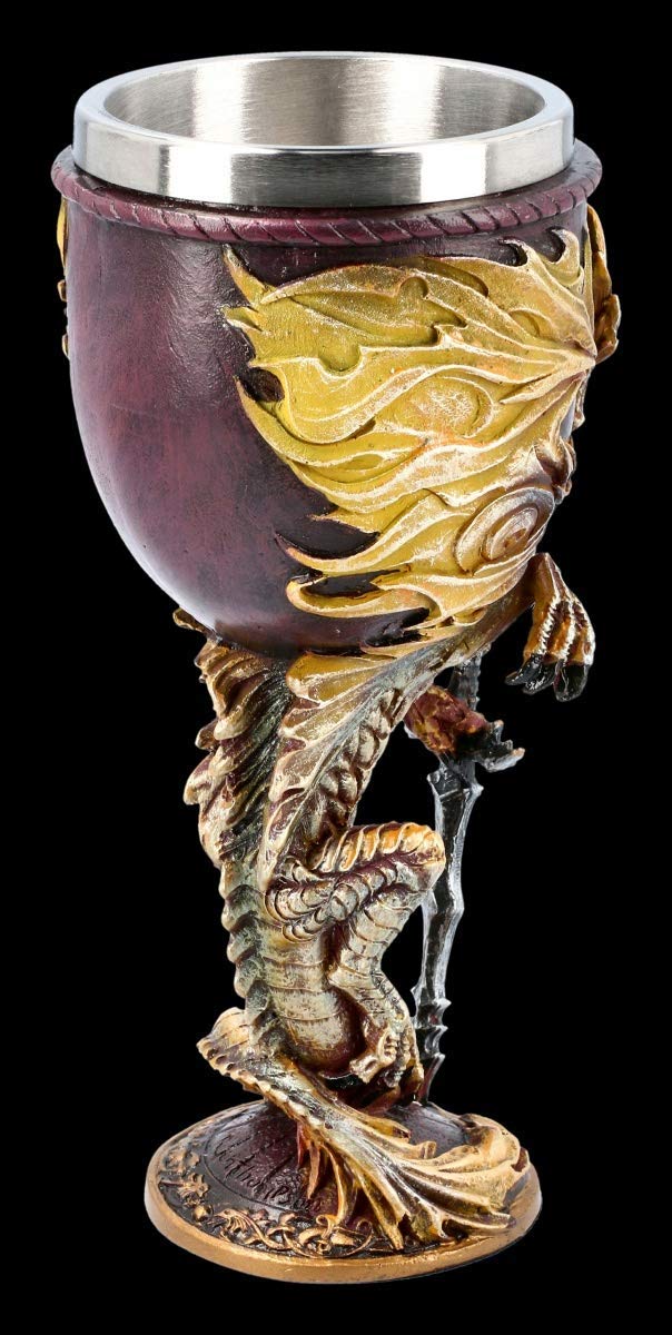 Drachen Fantasy Trink-Kelch - Flame Blade, Motiv von Ruth Thompson | Weinbecher, Deko-Artikel, mit Edelstahl-Einsatz, H 18 cm