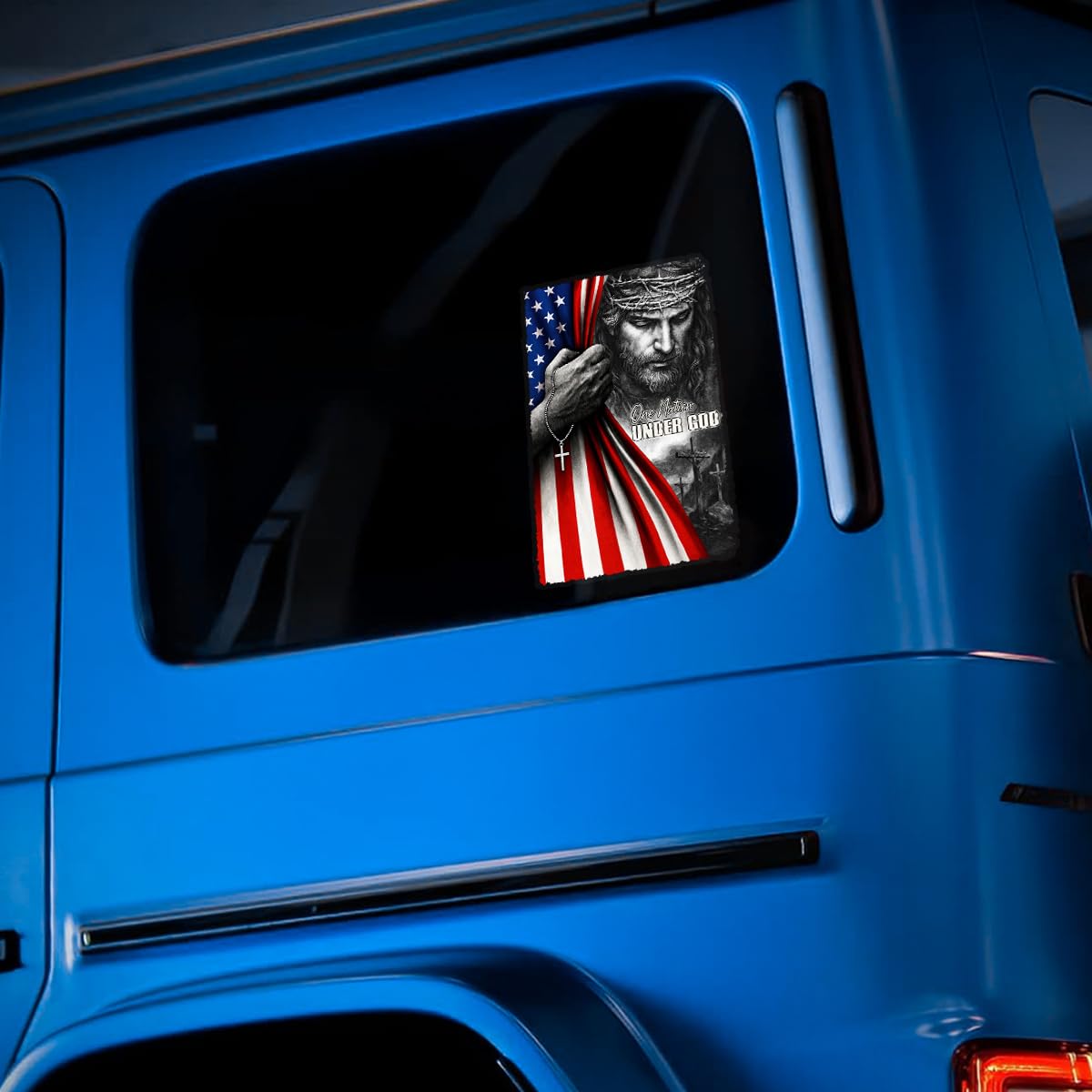 Naklejka samochodowa Premium One Nation Under God Jesus amerykańska flaga – chrześcijańska patriotyczna winylowa naklejka na okno, religijny Jezus naklejka na samochód ciężarowy SUV na tylną szybę