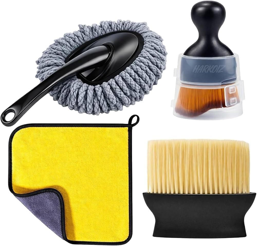 Car Interior Cleaning Kit with Duster, Two Brushes and Microfiber Cloth | 4-Piece Set, Vent Detailing Brush, Wax Applicator Included, Dual-Sided Cloth, Interior Detailing-image-7