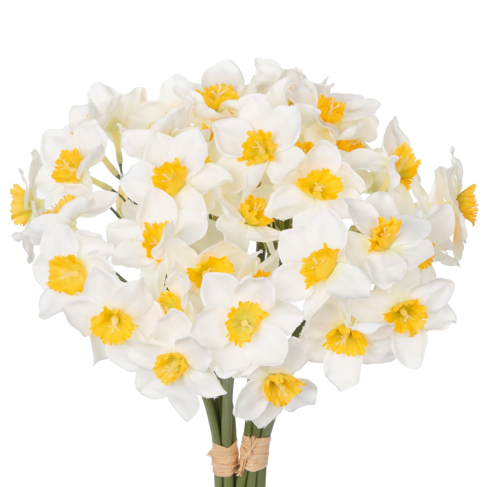 Briful 12 Stems Daffodils Artificial Flowers 2 Bunches Real Touch Fake Narcissus Flower 9in Silk Spring Fake Flowers Wedding Floral Decor Bouquet for Home Party Wedding Office Anniversary Decor,White