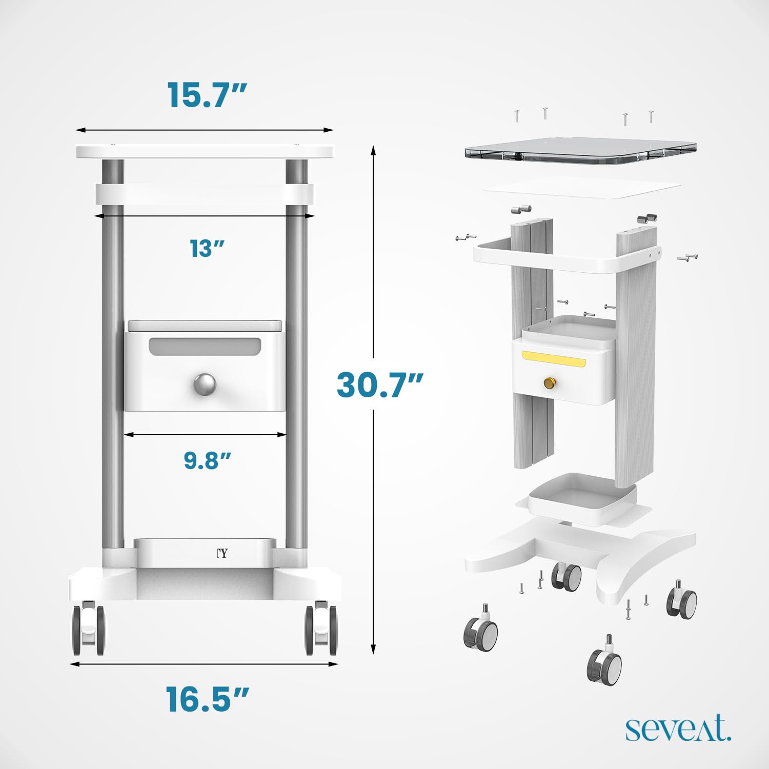 Carrito médico profesional con cajones, 3 niveles, capacidad de 198 libras, carrito portátil con ruedas para el hogar, spa, hospital, oficina, clínica (blanco) 5
