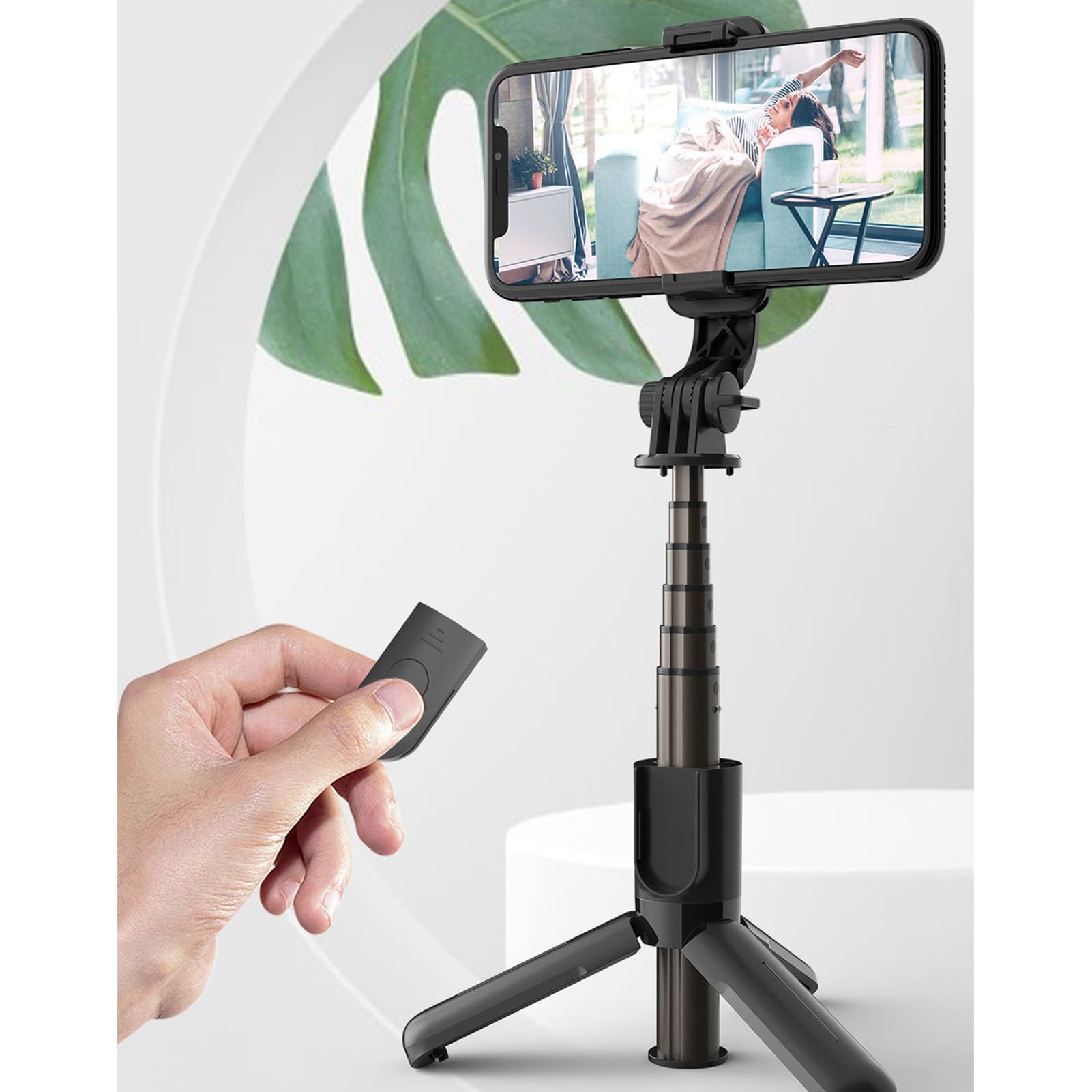 Stabilizzatore per Selfie Stick per Telefono con Telecomando, Treppiede con Rotazione a 360° per Registrazione Video in Streaming Live, Asta in Lega di Alluminio Estensibile da