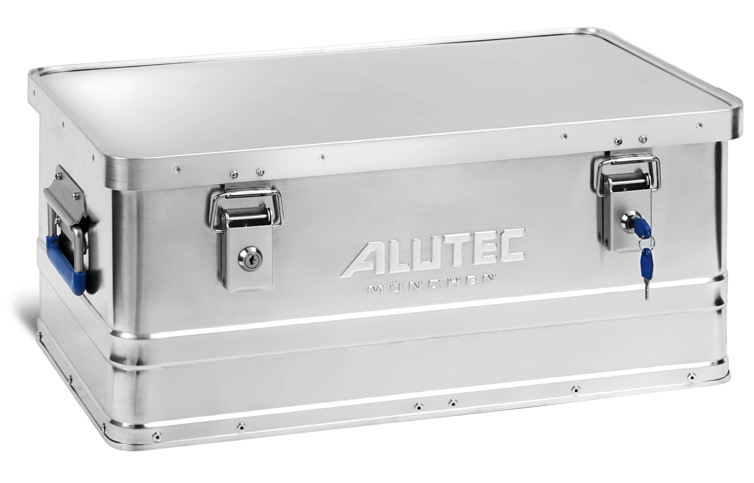 ALUTEC MÜNCHEN BASIC 40 Lock 10040LOCK - Caja de aluminio (con cerradura de cilindro, 2 llaves, capacidad 40 L, dimensiones exteriores 560 x 370 x 245 mm, resistente al polvo y salpicaduras, peso 2,98