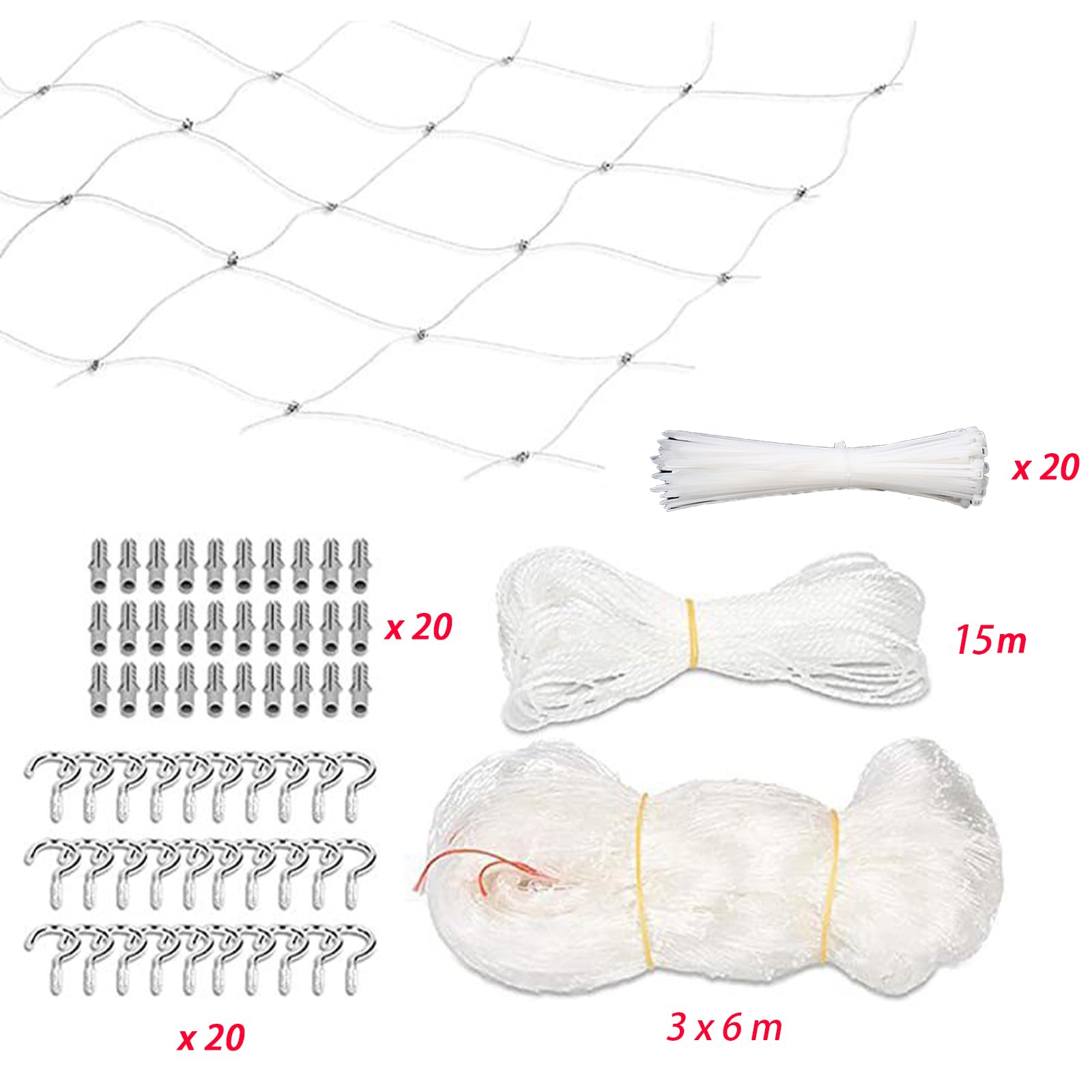 Rete Gatti, 4x3m Rete per Balcone Esterno, Rete Anti piccioni, con Rete Rinforzata - Installazione Senza Foratura, Resistente a Strappi/Morsi/Raggi UV - per Balconi Esterni, Scale, Finestre (6 x 3 m)