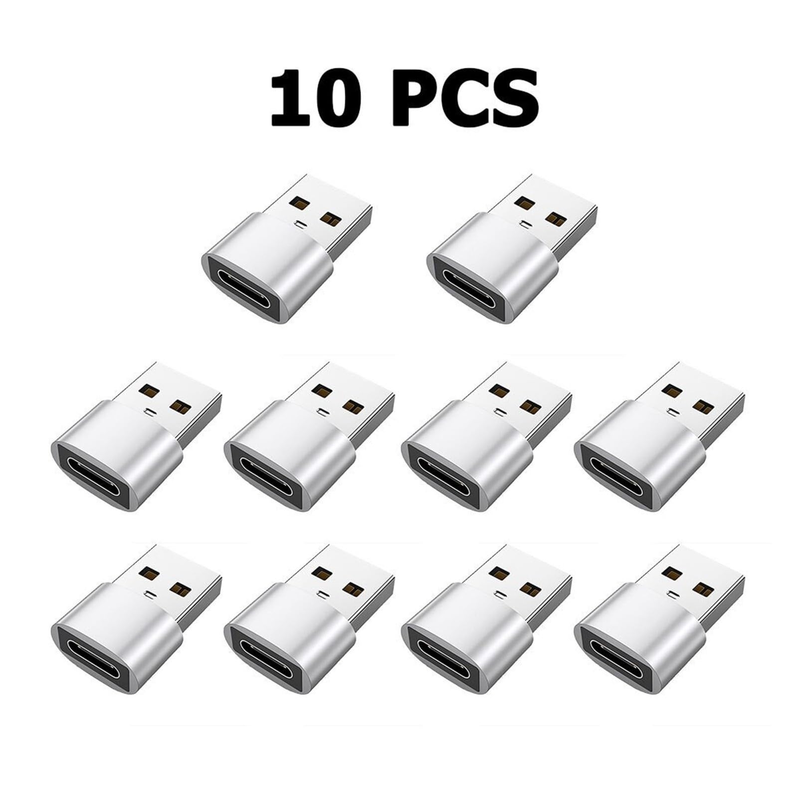 5/10 adaptadores USB a tipo C OTG USB-A macho a USB-C hembra para transferencia de datos de laptop (plata, 10 piezas)