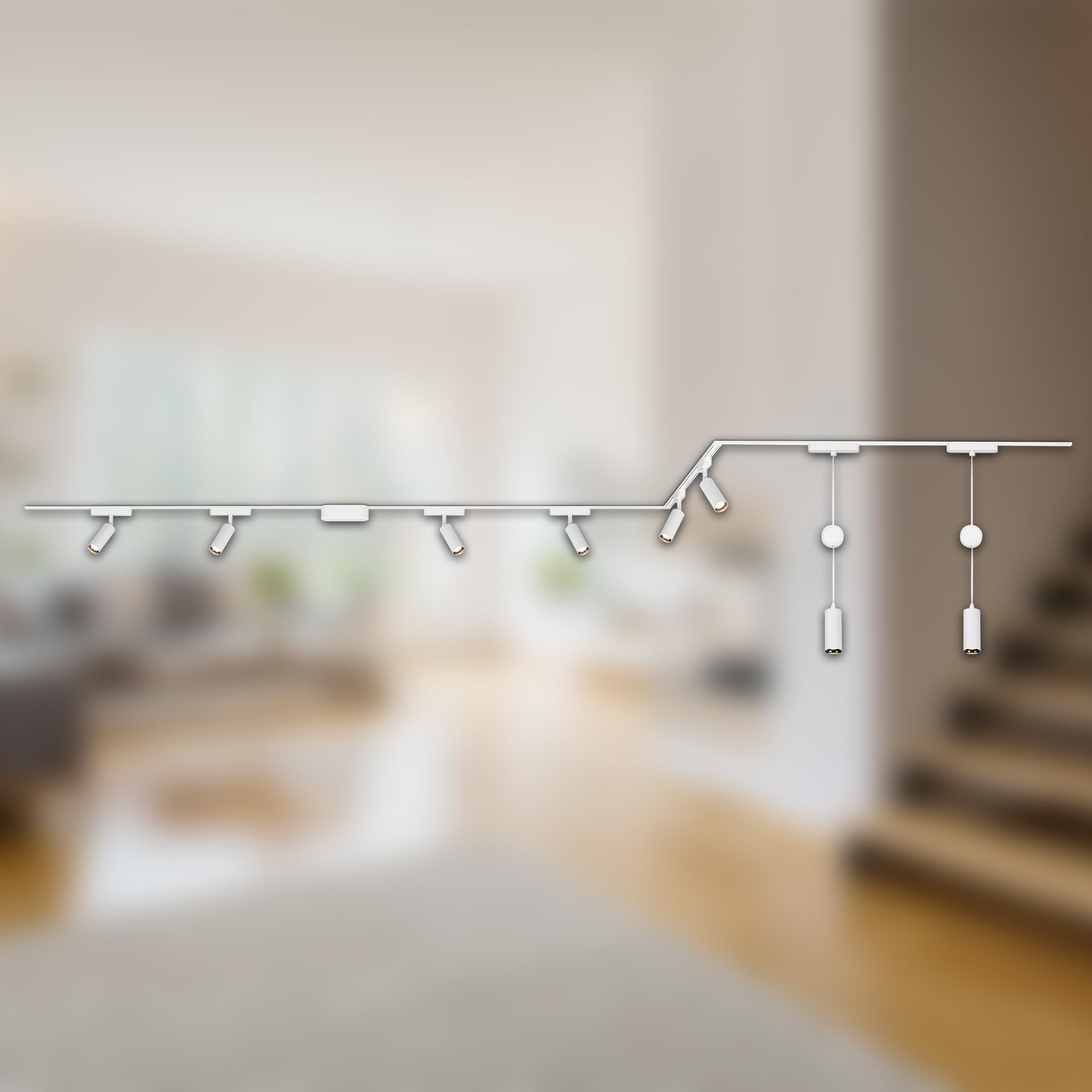 BRILONER - Sistema a binario set completo, 6x faretti LED, 2x LED a sospensione regolabile in altezza, forma a U/Z, sistema di illuminazione a binario a soffitto, binario per faretti, 4m, bianco
