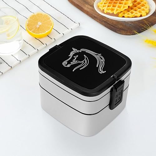 Miniatura 6 de Fiambrera de caballo árabe para adultos, doble capa, a prueba de fugas, contenedores de viaje con cuchara para comida caliente en la oficina