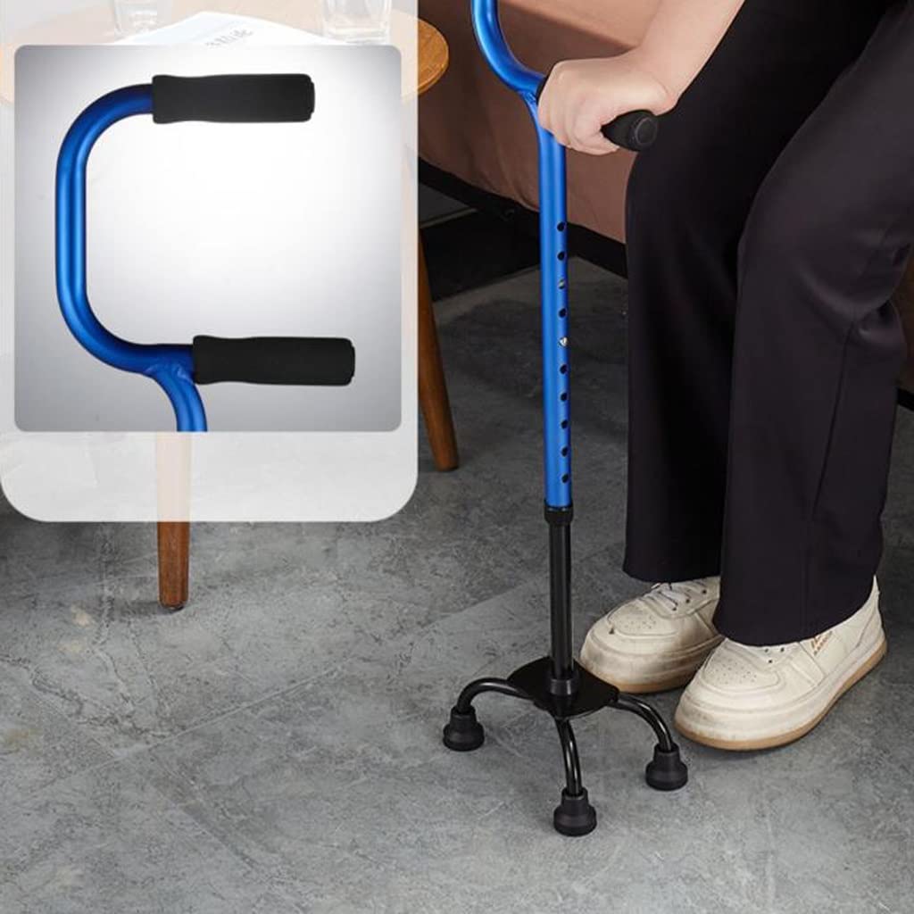 GCX- Muletas Grandes De Cuatro Patas for Ancianos Bastón Antideslizante Muletas Cuadrangulares Muletas Ascendentes Y Retráctiles for Ancianos Levantarse Pasamanos Andador Firma (Color : BLU)