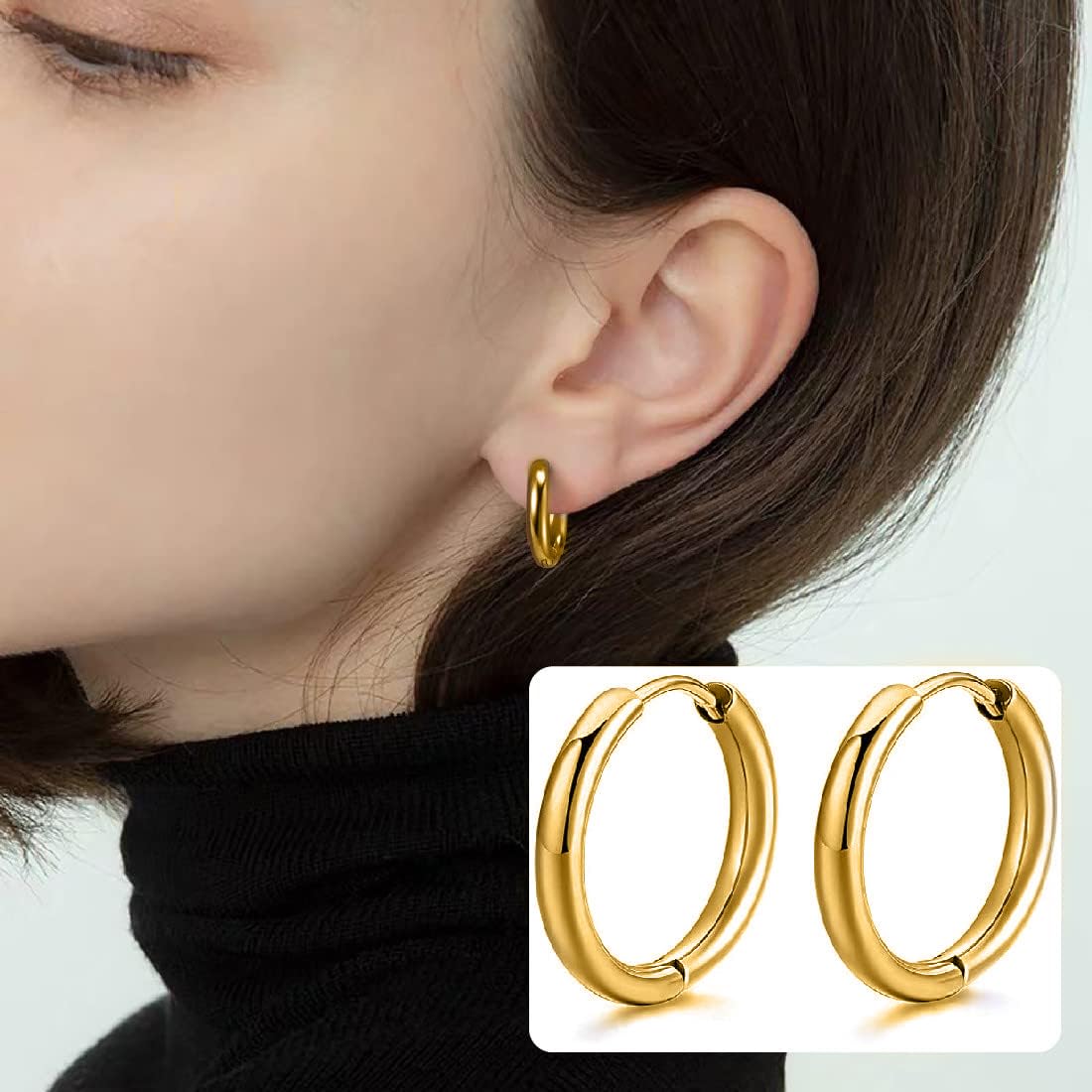 Orecchini A Cerchio Pendente Con Piuma - Acciaio Inox, Stile Vintage Punk, Unisex, Argento O Nero Tappi Orecchie