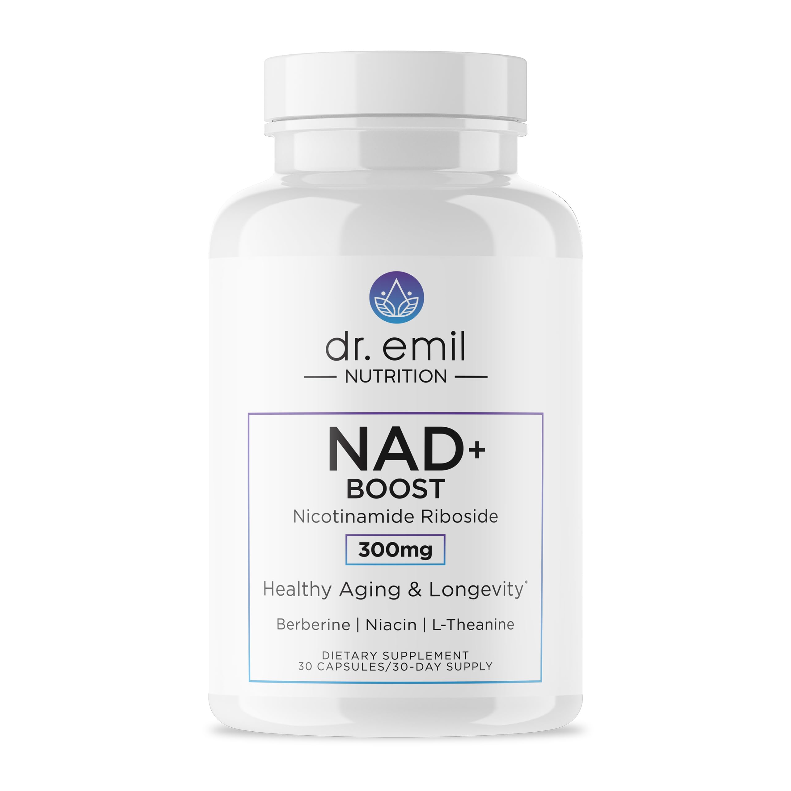 DR. EMIL NUTRITION NAD+ Boost - Nicotinamide Riboside Supplement for Longevity, Healthy Aging & Cellular Regeneration - NAD Supplement with with Berberine, L-Theanine & Niacin - 30-Day Supply