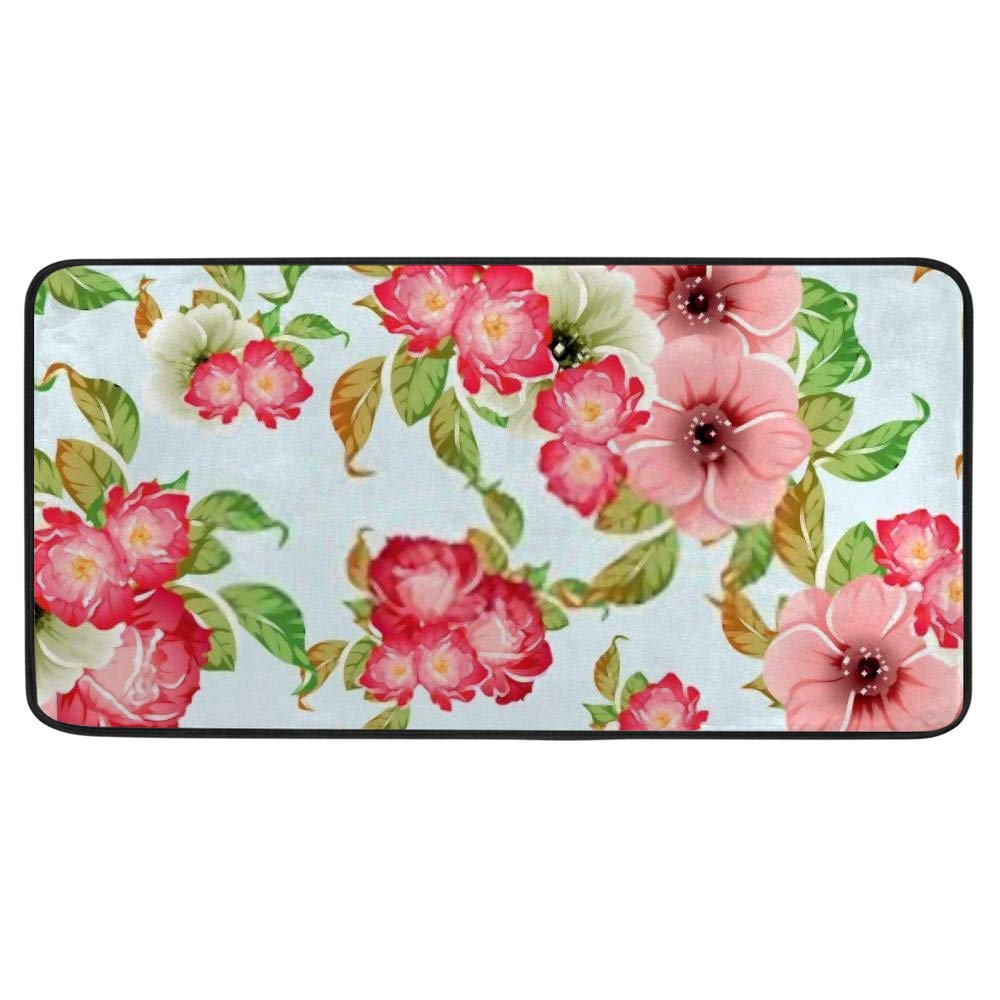Tapis de cuisine antidérapant élégant motif fleurs pour embellir le sol de votre maison