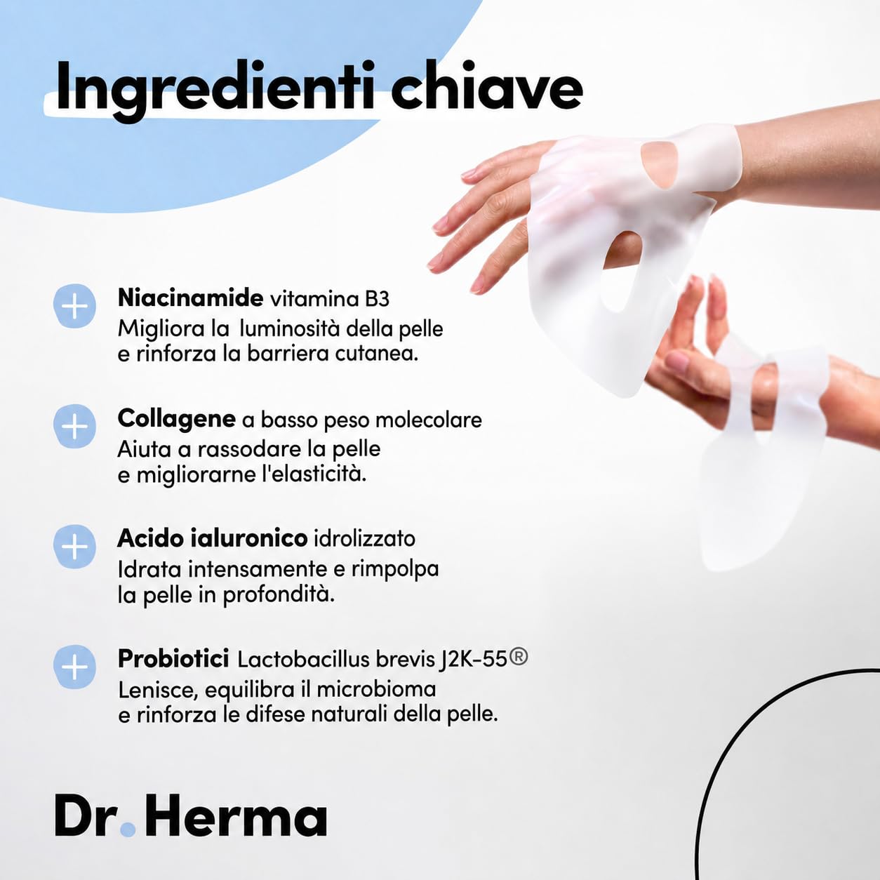 Dr. Herma Maschera Hydrogel (12 pezzi) - Maschera viso coreana per donne con acido ialuronico, collagene e niacinamide - Anti-età, illuminante, e affinante i pori per tutti i tipi di pelle