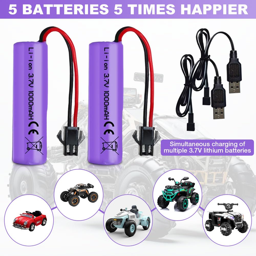 Batteria al litio da 3.7V 500mAh per auto RC a doppia faccia con caricabatterie 5 in 1 per DE35 DE38 DE40 DE50 Auto giocattolo Stunt fuoristrada Dumping Toy Car Batteria ricaricabile