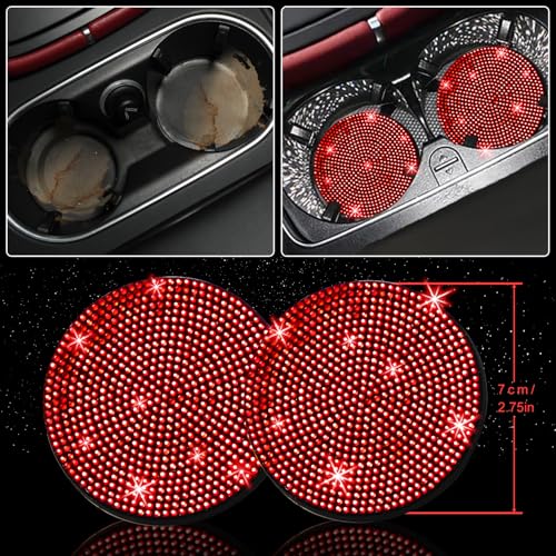 Image of NBTEPEM 27 PCs Red Bling Car Accessories Set for Women, Steering Wheel Covers Universal Fit 15 Inch, Bling License Plate Frame, Bling Phone Holder, Bling Car Coasters (Red Diamond)