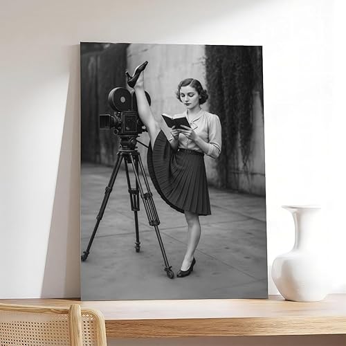 Miniatura 7 de AUHUE Film Crew Vintage Film_Creative Girl Black White Stretch Pose Movie Scene Retro Camera Behind Scene Cinematic Life Strong Women Unique Print