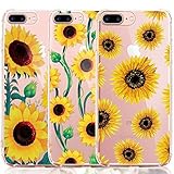 iPhone 8 Plus Case, iPhone 7 Plus Case, [3-Pack] CarterLily Watercolor Flowers Floral Pattern Soft Clear Flexible TPU Back Case iPhone 7 Plus iPhone 8 5.5'' - Sunflowers