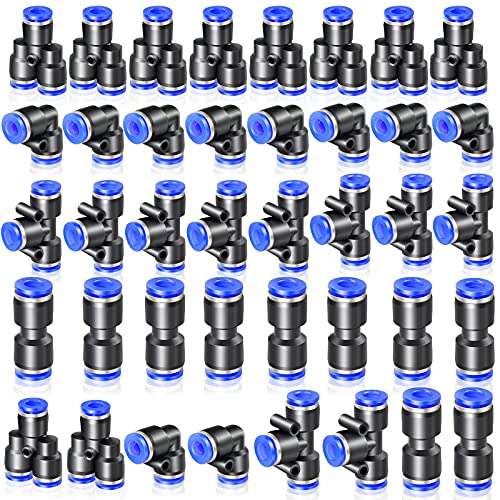 ERGAOBOY 40 piezas 4 mm OD Push To Connect Kits de neumáticos accesorios, 10 rectas 10 codos 10 Tee 10 divisores