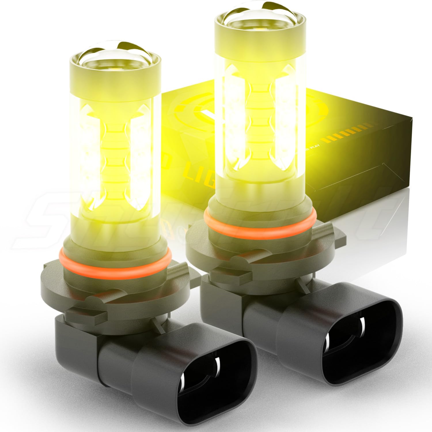 Shyfrult For Honda Civic 2008-2015 Dodge Toyota Ford 2PC Golden Yellow 9005 LED Daytime Running Light Bulbs,LED Fog Light Bulbs, 3000K Golden Yellow, DRL Replacement Lamps for Cars, Trucks, SUVs