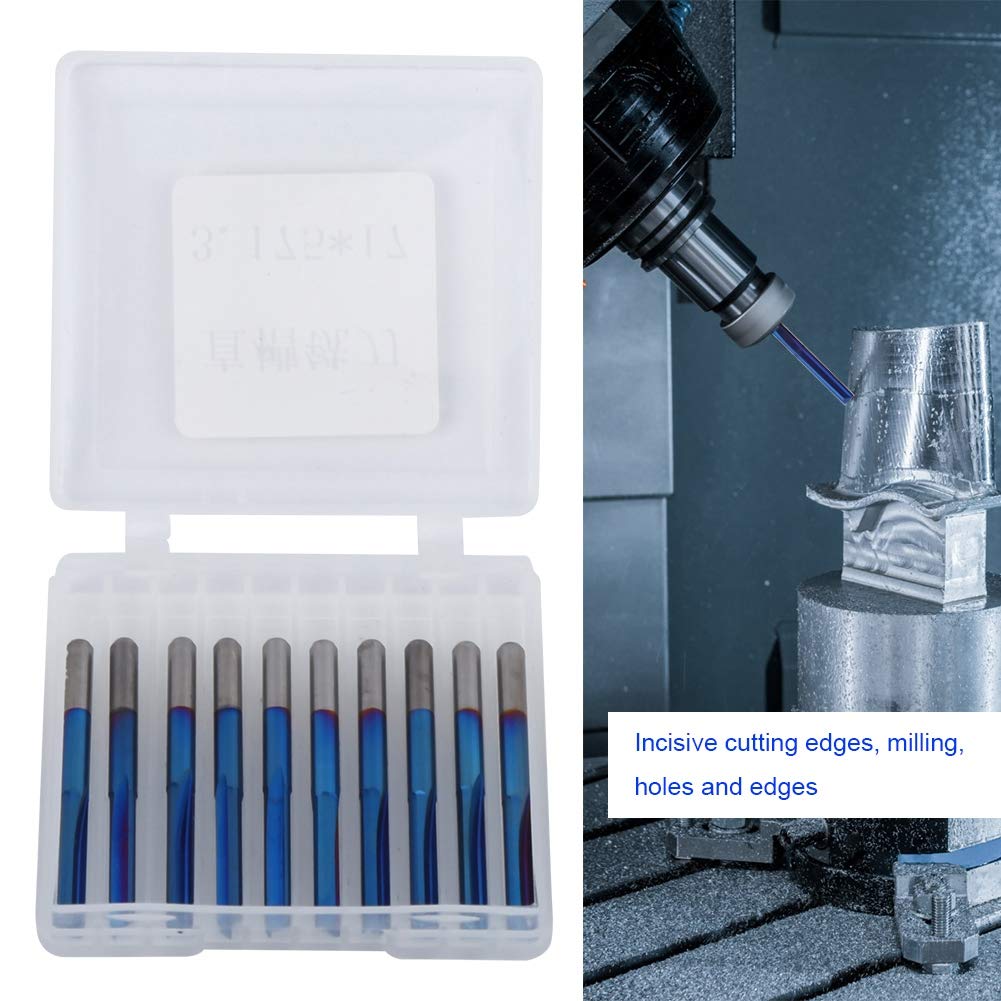 10 fresas de carburo cementado de 3,175 mm, brocas rectas de doble flauta, herramientas de carpintería de alta precisión con revestimiento azul para corte de madera, MDF,