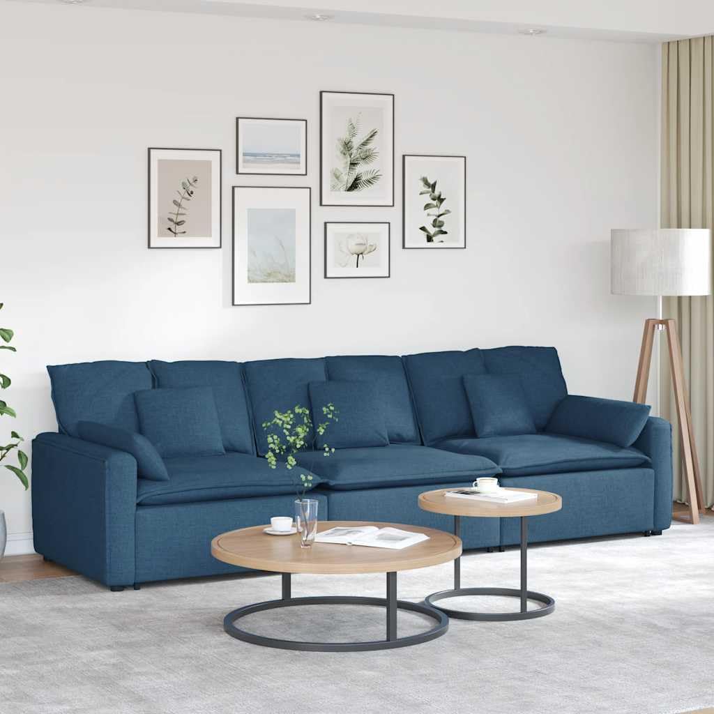 Sofá modular azul con cojín, tapizado de tela y marco de metal, 324 x 105 x 64 cm, sofá de 3 piezas con reposabrazos, versátil para salón y zona de invitados