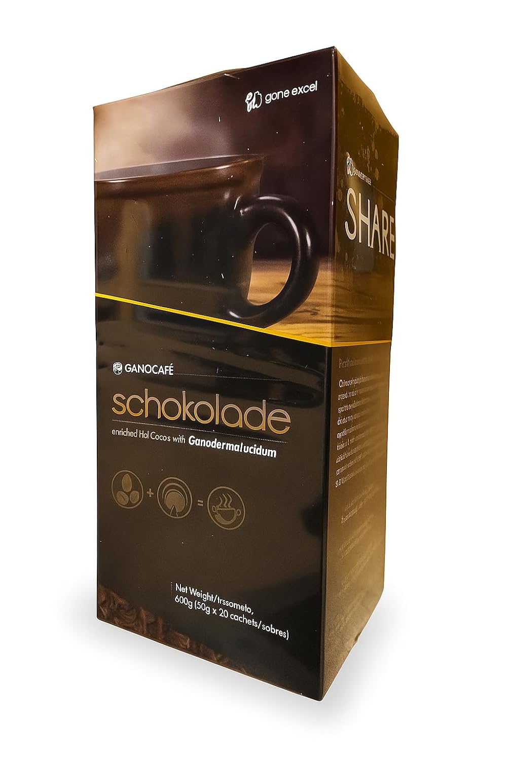 Gano-Schokolade Hot Cocoa Mix - Swiss Skim Chocolate Milk with Ganoderma Lucidum (Reishi Mushroom) - Antioxidant-Rich Functional Drink, All-Natural European Cocoa, 20 Sachets