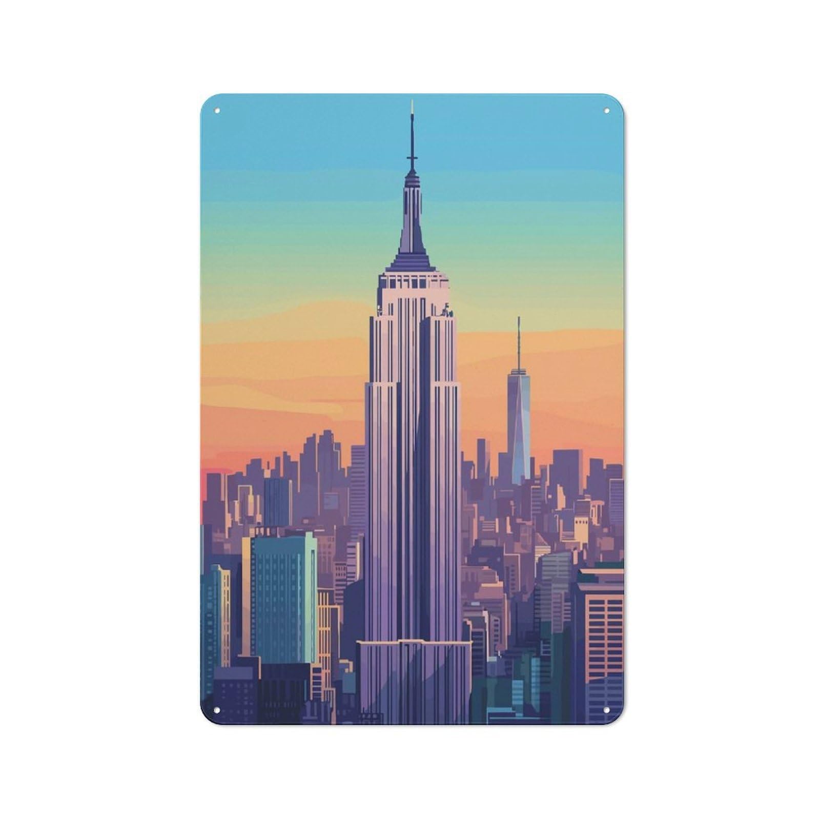 Junmoney Style-13 Rustic Metal Sign With Empire State Building Skyline Design 30X20cm, Country Vintage Cottage Wall Art For Kitchen, Cottage, Porch Or Garden Room