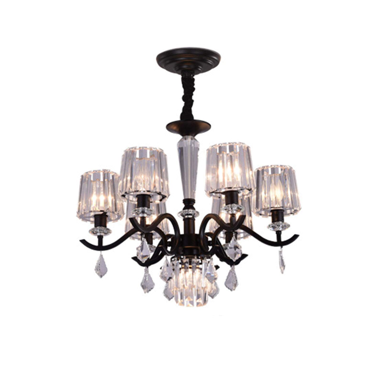 CZYLJLK E14 Semi Flush Mount Ceiling Light Luxurious Industrial Iron During Lights For Living Room Dining Bedroom,Modern Simple Crystal -Black. 7t