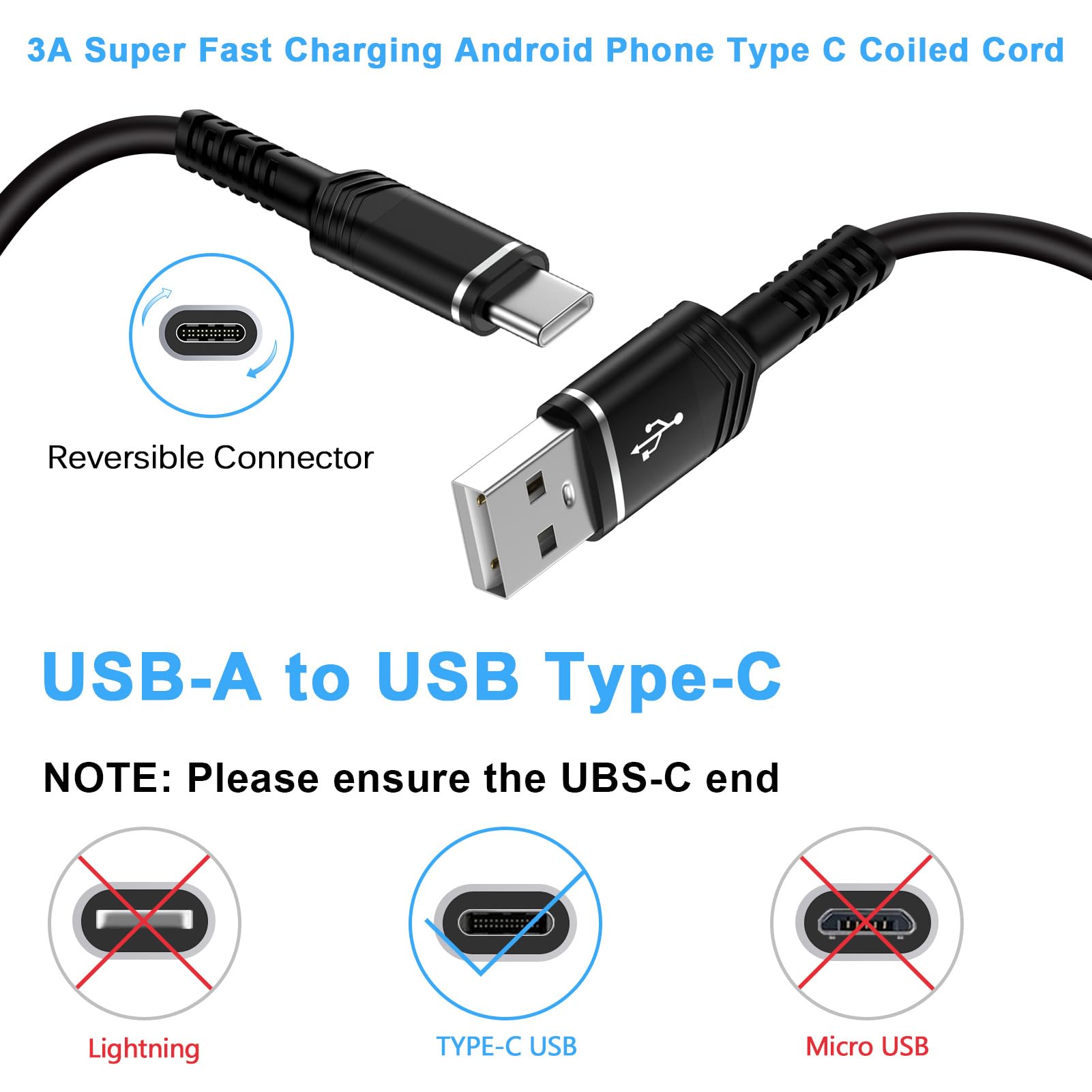 USB to USB C Coiled Cord iPhone 16 Plus Car Charger Cable Fast Charging for iPhone 16 Pro Max/16e/16Pro/15 Plus Pro Max,4FT Retractable Android Auto Cord for Samsung Galaxy S25Ultra A16 5G A56 A25 S24