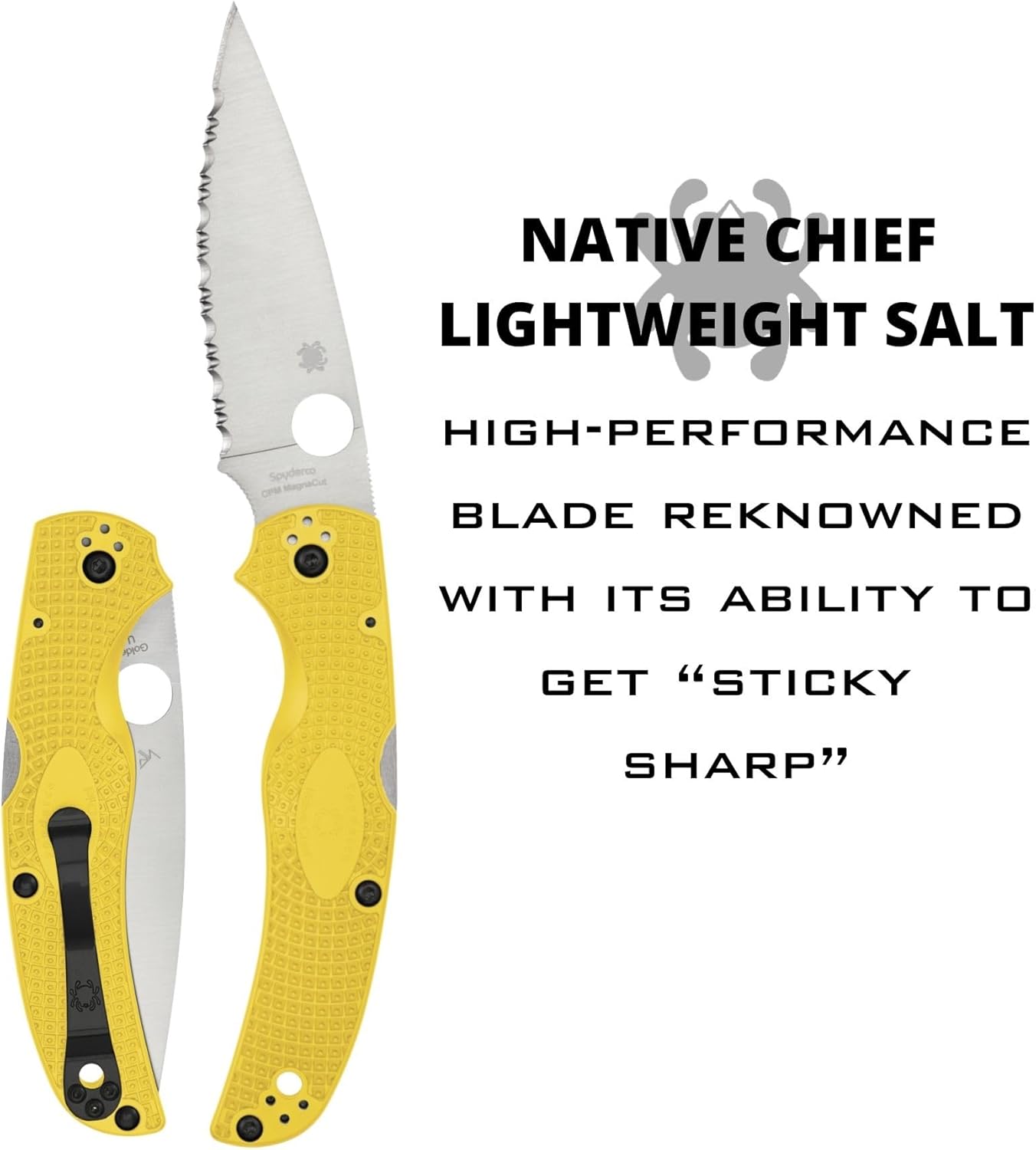 Spyderco Native Chief Lightweight Salt Folding Pocket Knife with 4" CPM MagnaCut Steel Blade and FRN Handle - EDC Knife for Men and Women, Perfect for Hunting, Tactical - SpyderEdge - C244SYL