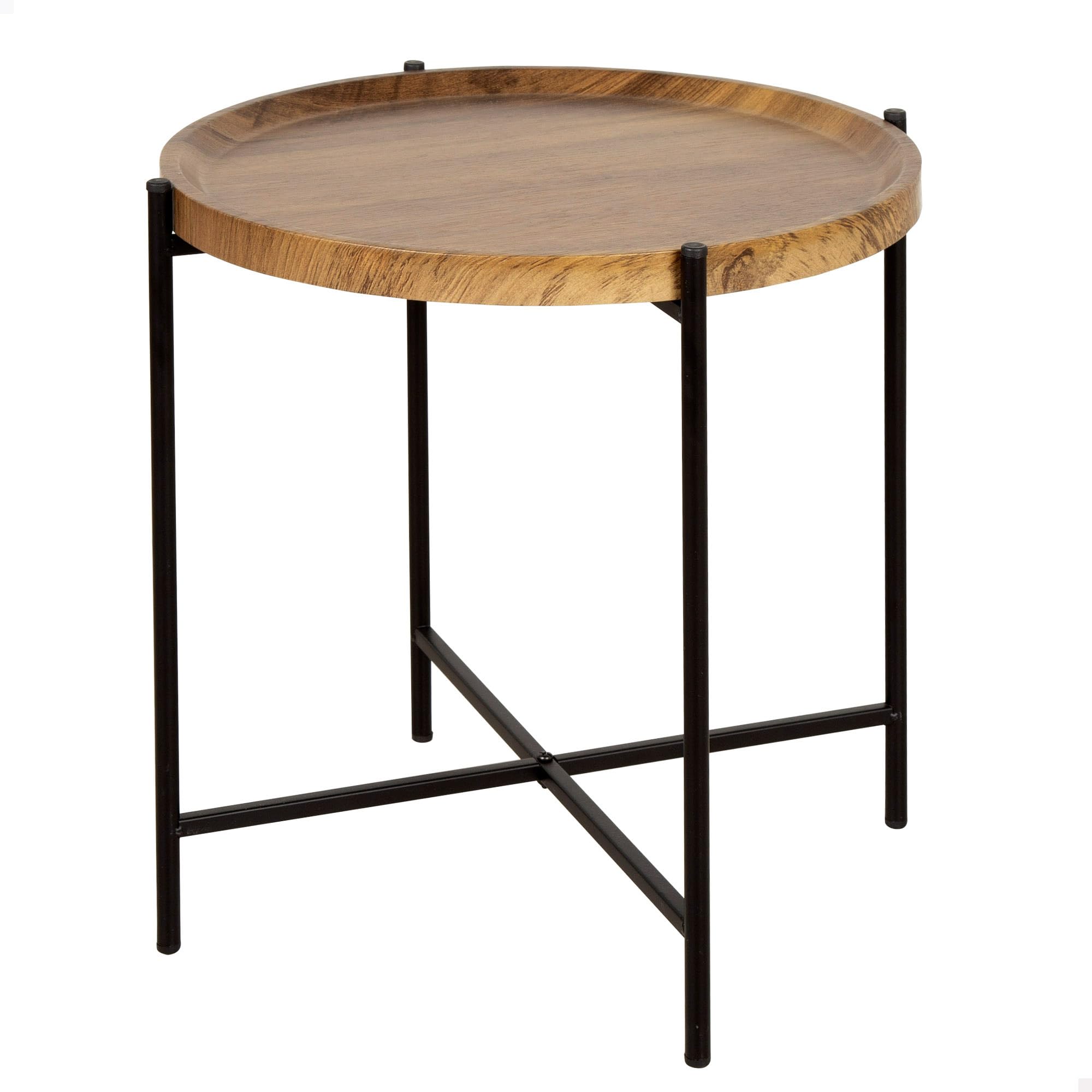 AKTIVE MAX Home Round Side Table 41 x 40 cm, Maximum Weight 5 kg, Coffee Tables, Natural Effect Wood, Black Metal Legs, Modern Design, for Living Room, Bedroom, Hallway (18497)