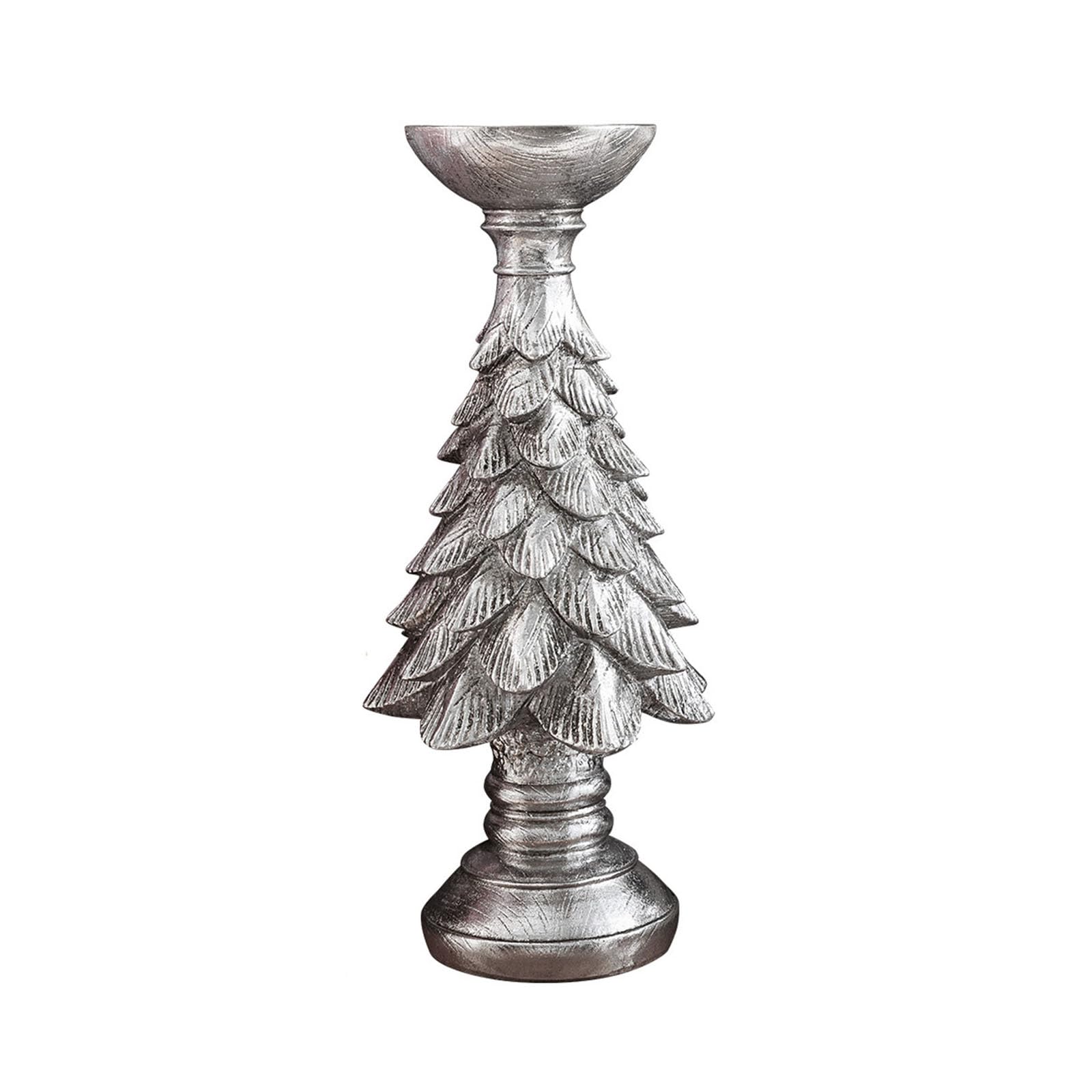 Elnwnnkc Resin Decorative Stand with Christmas Tree Pedestal, Distressed Finish Round Tray Accent for Holiday Home Decor Holiday Holder Christmas Tree Stand Resin Mantel Decor Table Centerpiece