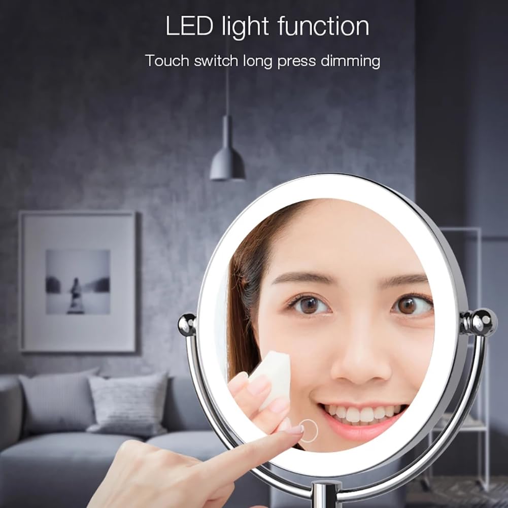 Espejo De Maquillaje LED Montado En La Pared, Espejo Cosmético De Aumento De 5X Para Mujer, Espejo Auxiliar Cosmético De Baño De 8 Pulgadas, Espejo De Luz Redondeada