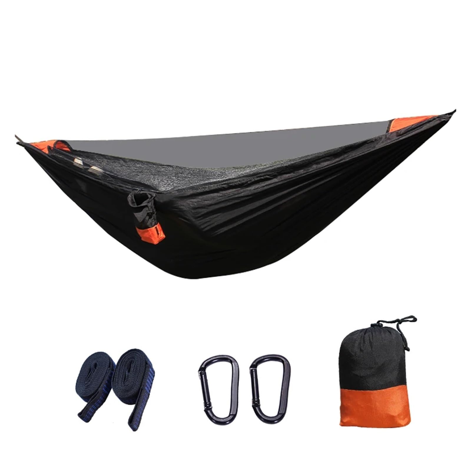 2Person Outdoor Camping Hammock 2.8x1.4m/9.2x4.6ft Lightweight Hanging Net Hammocks Tree Straps Swing Backpack Backyard(Black)