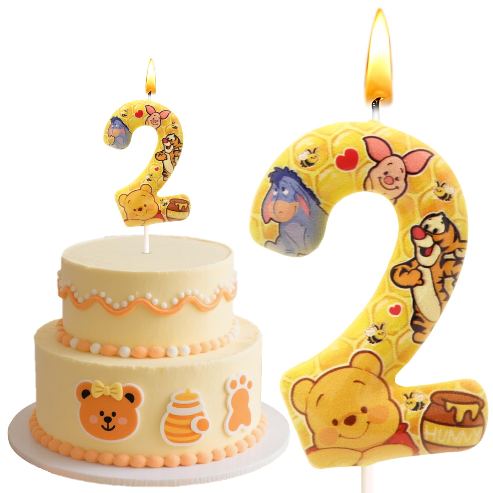 Winnie the Pooh First Birthday Decorations, Winnie the Pooh Cake Decorations, Numbered Candles, Cake Decorations, 3D Birthday Candles for Girls and Boys
