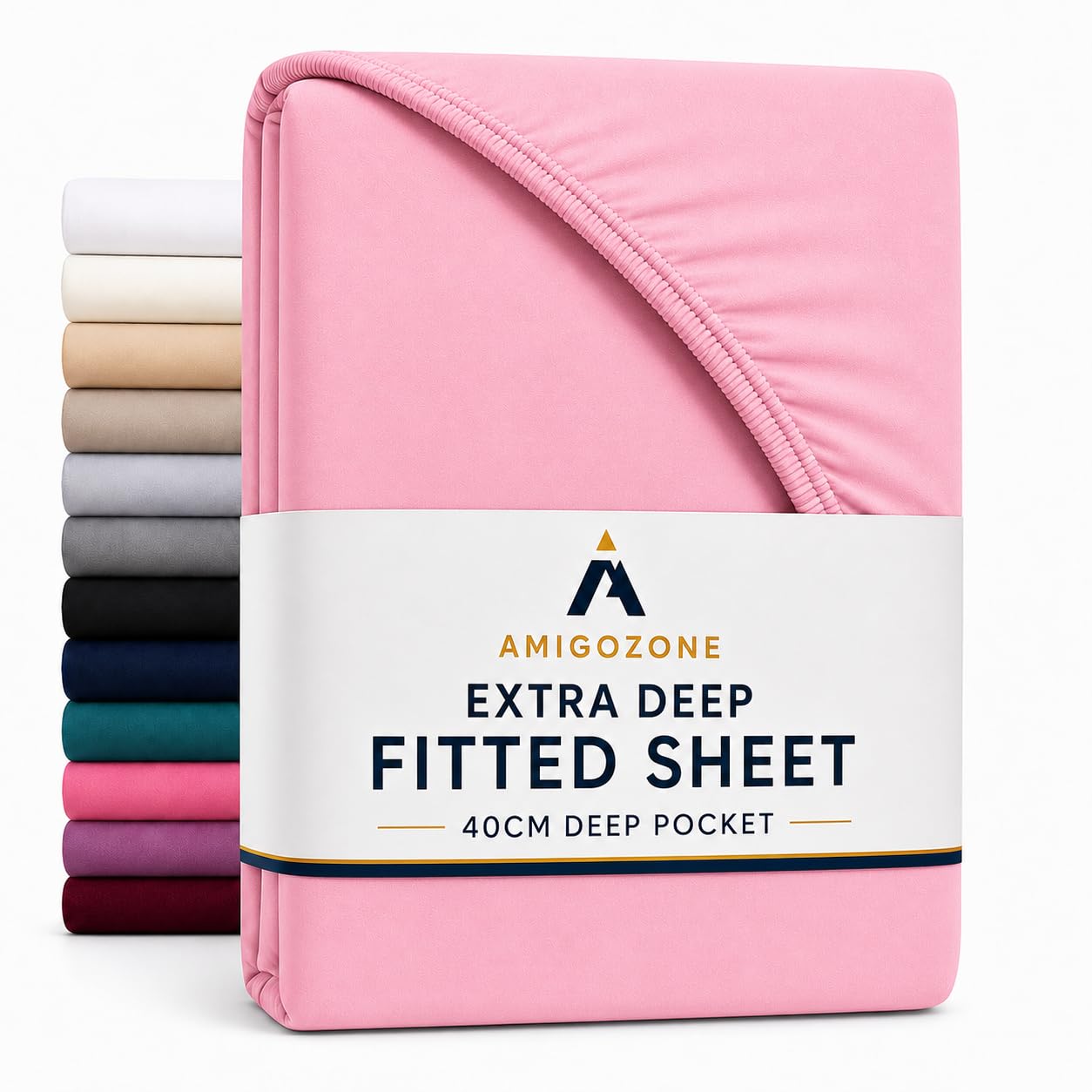 AmigoZone Extra Deep 40CM Fitted Sheet Super King - Soft Brushed Microfiber Easy Care - Fade Wrinkle Resitant Deep Pocket Fitted Bed Sheet (Super King, Pink)