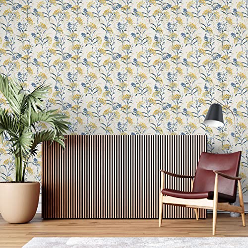 Image of Blue Leaves and Berries on Branches, Wildflower Meadow Wallpaper| Self Adhesive Wallpaper Peel & Stick, Waterproof, Scratch Resistant (41cm x 244cm)