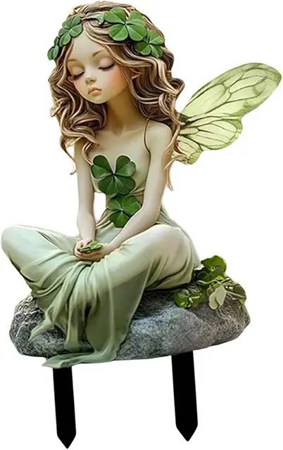 Sitzende Schmetterlingsfee Gartenfigur - Wetterfeste Elfenstatue für Garten