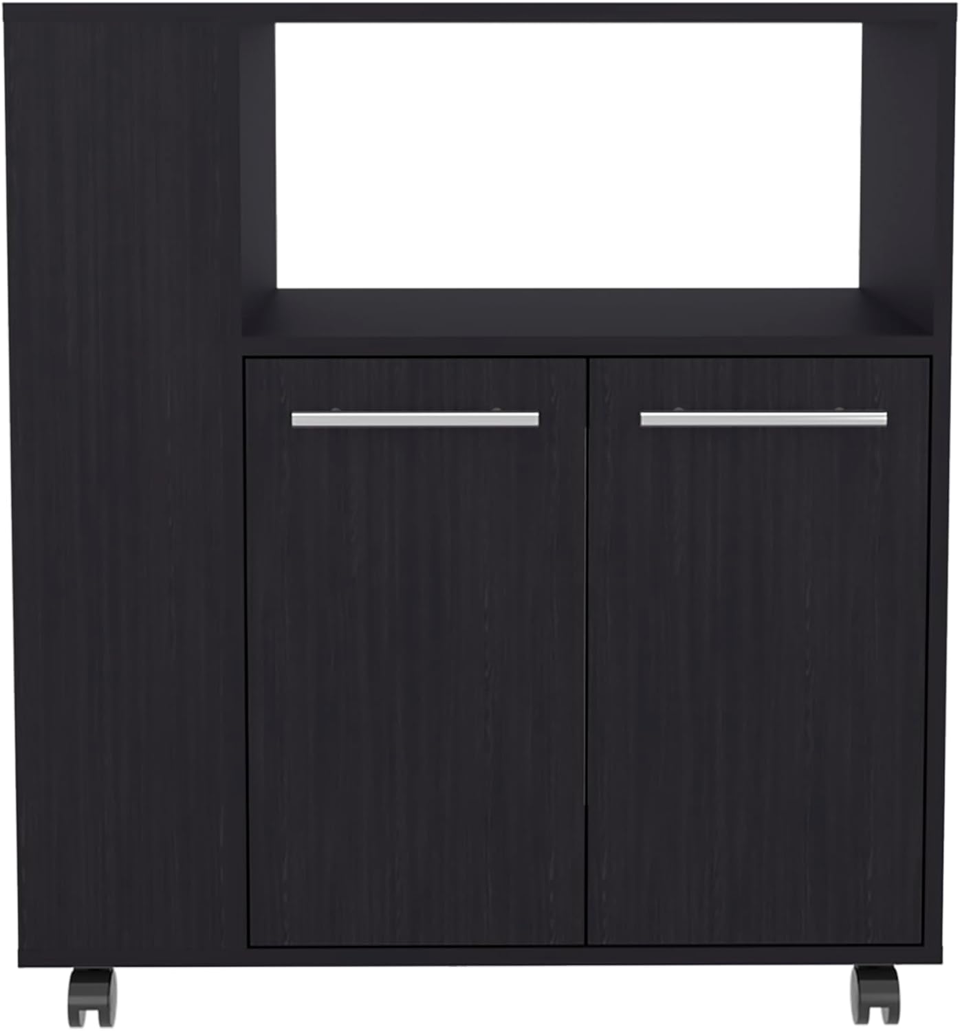 Two-Door Kitchen Base Cabinet Cart with MDF Construction, 4 Shelves, Side Storage, Locking Casters, Kitchen Storage for Dining Room, Black Wenge, 29.5 x 15.7 x 32.8 Inches