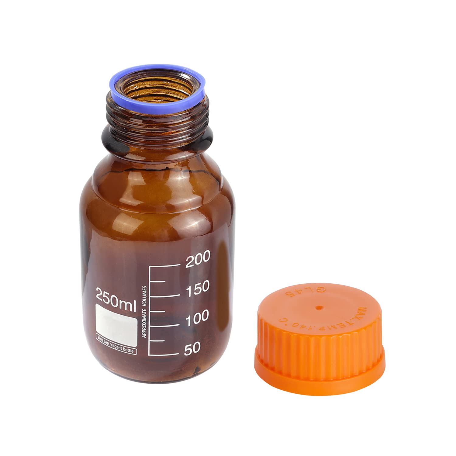 Moonetto Paquete de 10 botellas de vidrio de borosilicato ámbar graduadas de 250 ml de reactivo de laboratorio/botella de almacenamiento con tapón de rosca naranja GL45