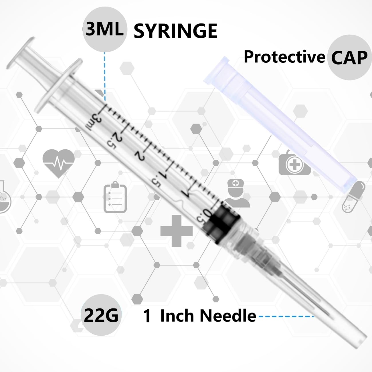 Lot de 50 ustensiles de laboratoire 22 Ga 3 ml, emballés individuellement