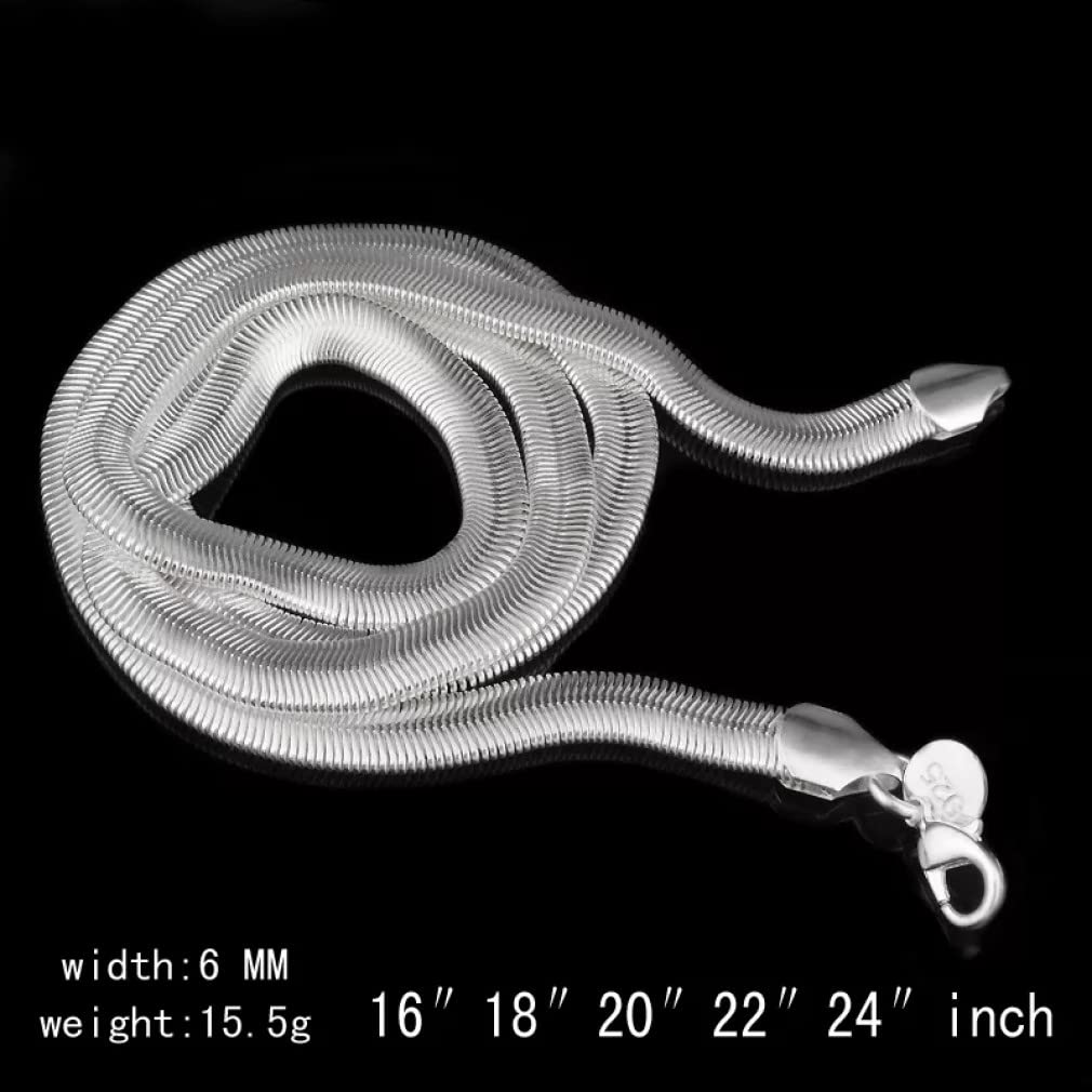 925 Sterling Silber 16/18/20/22/24 Zoll 6 mm Flache Schlangenkette Halskette für Frauen Mann Hochzeit Schmuck