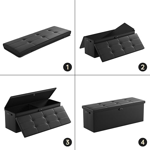 Miniatura 7 de ENGPOW Otomana de almacenamiento, banco de almacenamiento plegable ignífugo con cerradura (15 x 43 x 15 pulgadas), baúl de almacenamiento de cuero