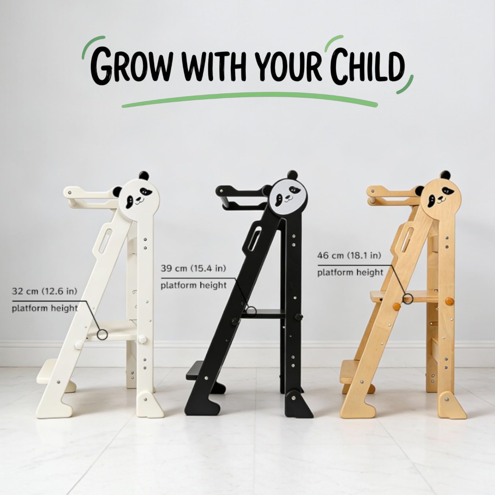 Montessori Torre di apprendimento pieghevole, torre regolabile a 3 livelli con piedini anti-ribaltamento, ultra stabile con compensato di nascita più spesso 1,8 cm, include coltello in