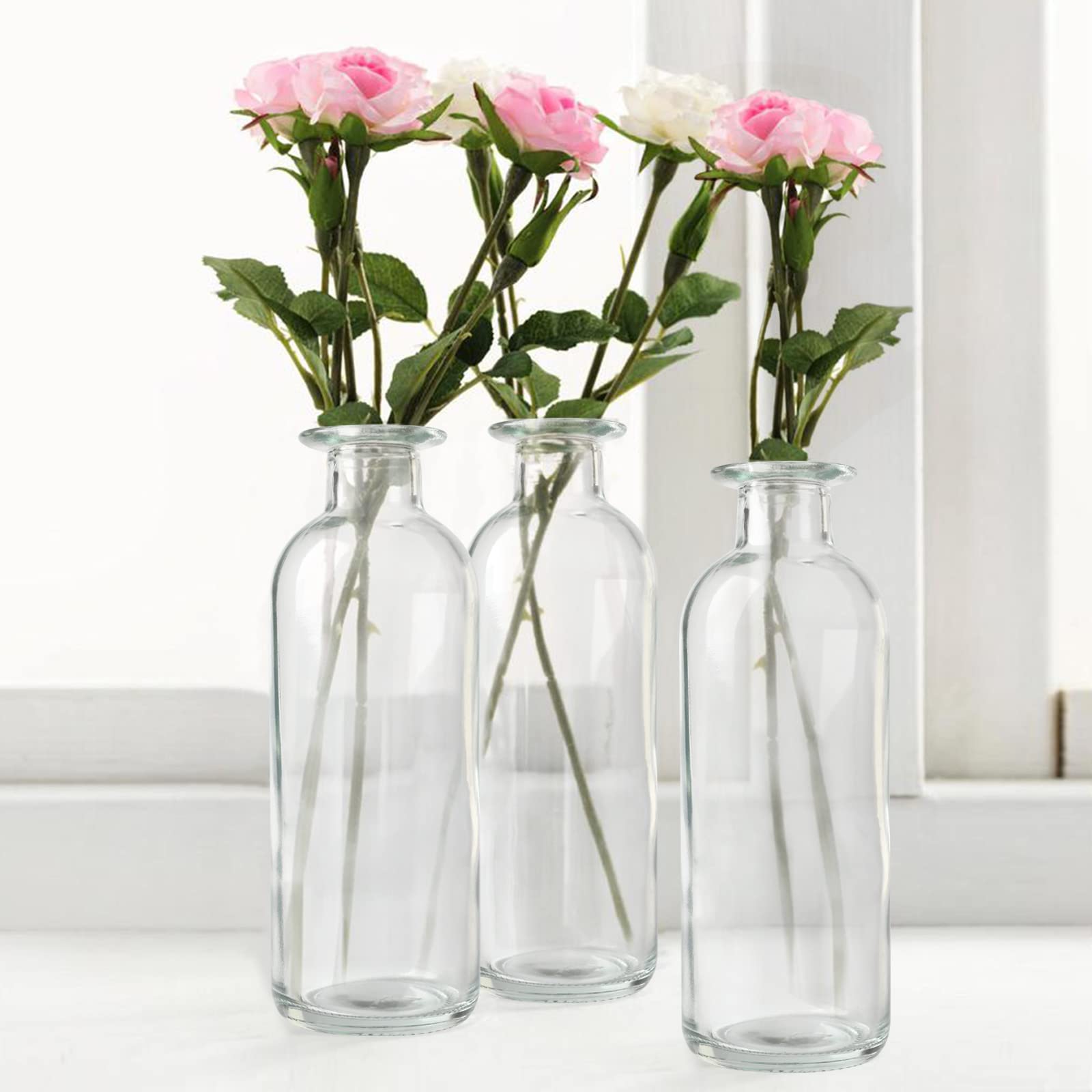 Jarrón de cristal transparente, paquete de 20 jarrones de 8 onzas, jarrones pequeños para flores, botellas decorativas de ámbar para centro de mesa, decoración del hogar, oficina, recepción de boda, 2