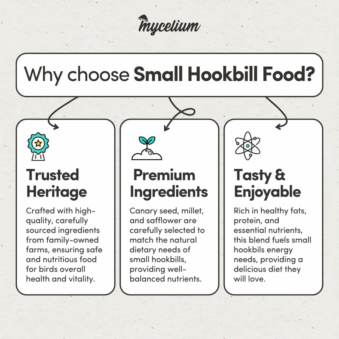 Mycelium Small Hookbill Feed (5 LBS) | Organic, Non‑GMO Bird Food for Cockatiels, Conures & Lovebirds | Filler‑Free with Hulled Seeds | Daily Energy, Skin & Feather Support | Made in USA