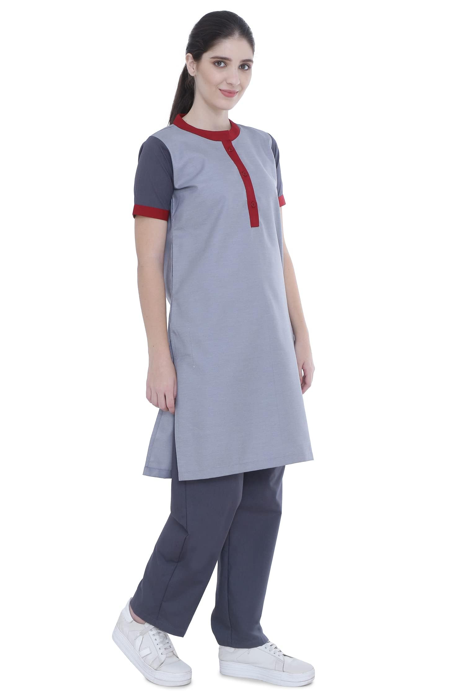 Uniform Craft Female Support Staff Uniform | Comfortable Workwear for Housekeeping, Office Help & Cleaning Staff (Crimson Red, XL) 3