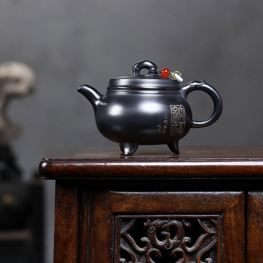 Tetera de Kung Fu Para Hacer té Tetera De Hierro Fundido For El Hogar Y La Oficina, Negro Tres Patas Con Bendición Juego de Té de Cerámica