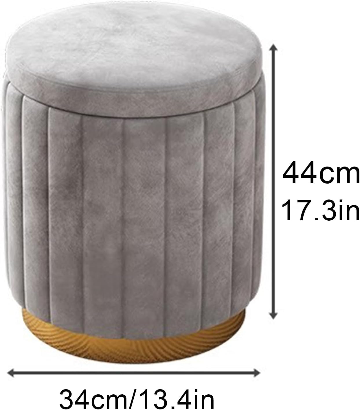 Moderno Pouf Contenitore Rotondo in Velluto con Coperchio Removibile, Base in Metallo Dorato, Elegante Poggiapiedi per Soggiorno, Camera da Letto, Yellow 43x34cm(17x13.4)