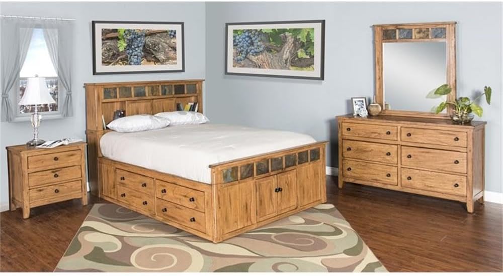 Pemberly Row Petite Traditional Wood Double Dresser, 64" Wide, Rustic Oak Finish, 6 Large Storage Drawers, Full Extension Ball Bearing Glides, Bedroom Furniture for Clothing Organization